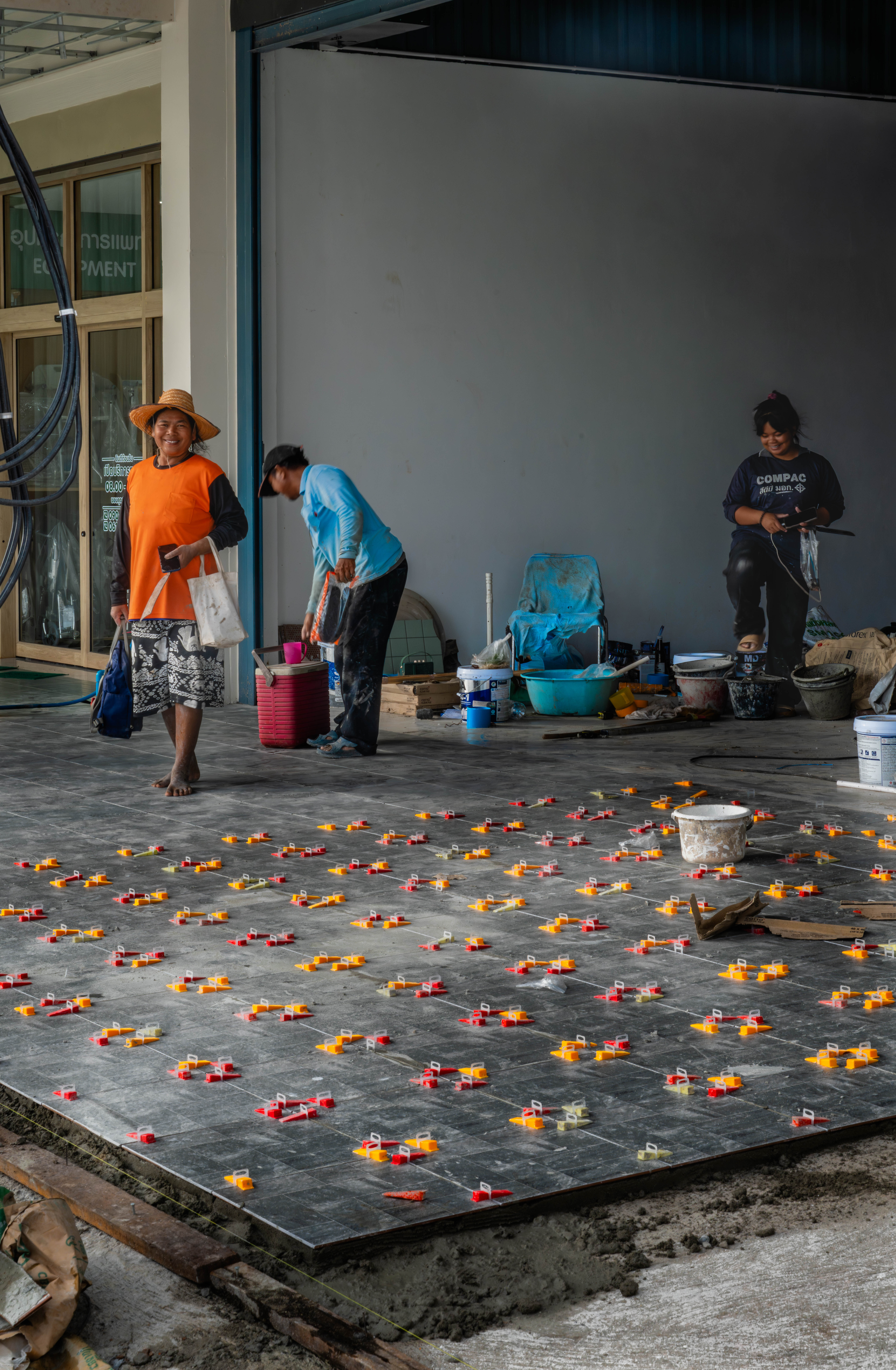 Tiling finished for the day.